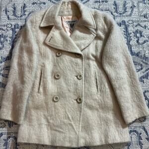 Vintage 90s Mohair Wool Marvin Richards Sz 8 Cream Beige Peacoat Coat USA Women